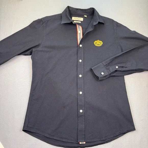 Vtg Burberry Women's L Slim Luxury Black Oxford Y2K Big EKD Logo Placket Lining - Picture 3 of 16